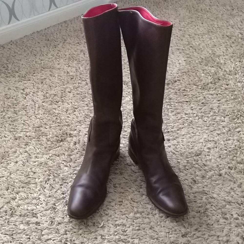 Burberry Riding Boots Brown Leather Horse Bit Knee - Picture 2 of 8